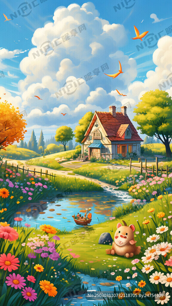 春天 天空晴朗 儿童插画