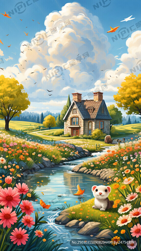 春天 天空晴朗 儿童插画