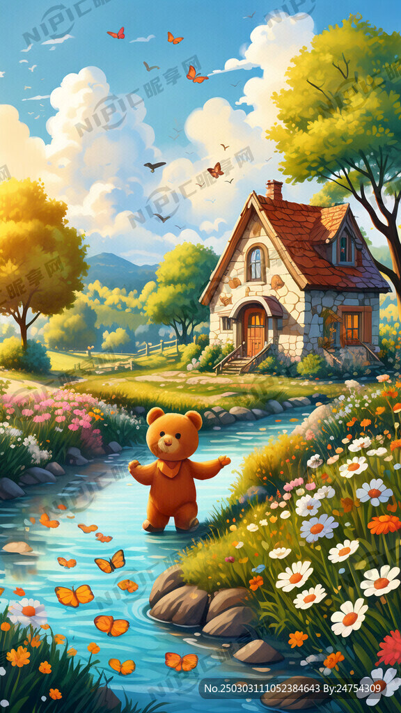 春天 天空晴朗 儿童插画