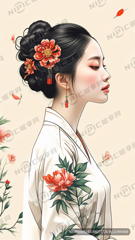 女性侧脸 花朵 极简图形 清新
