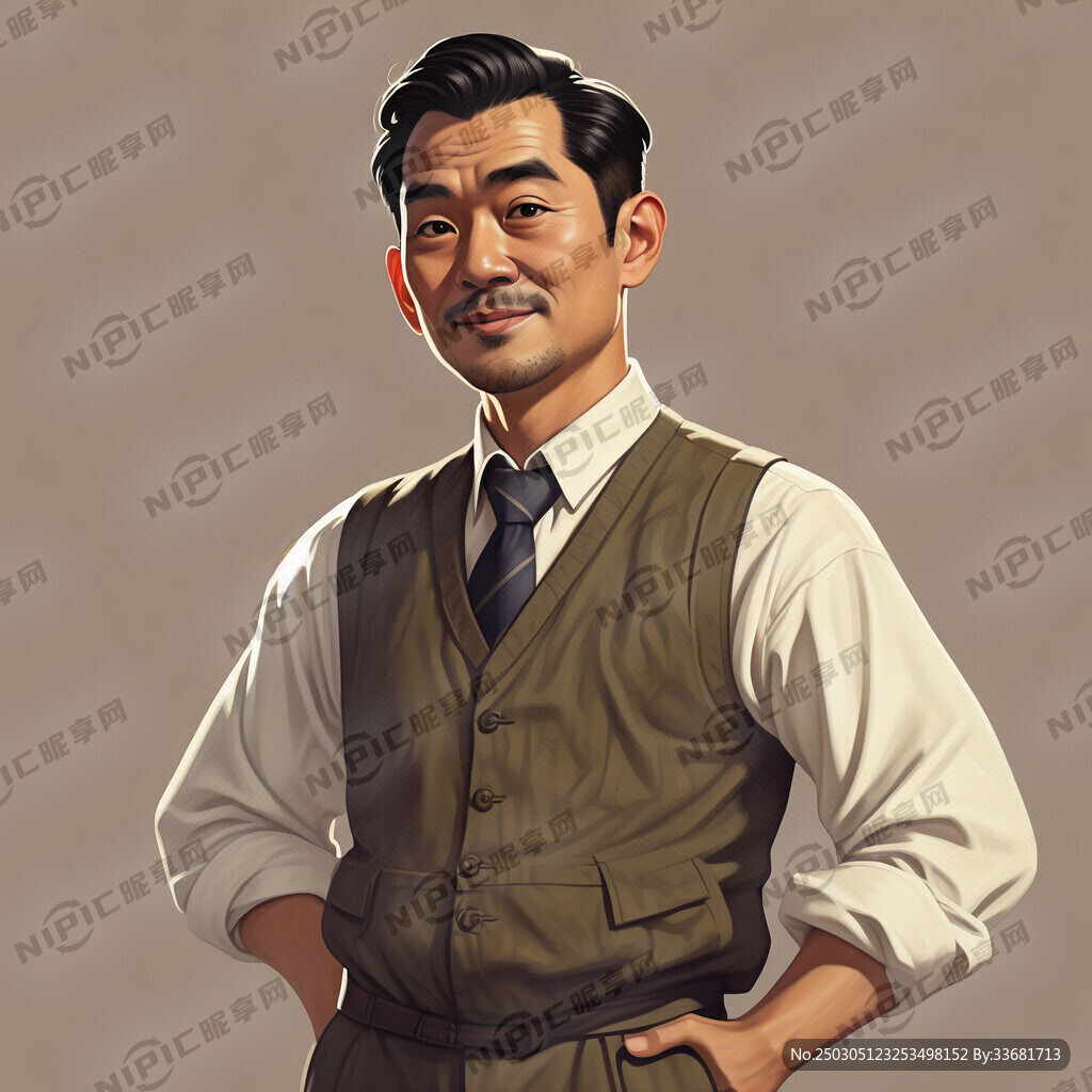 男子摸样 俩手插肩膀 职业形象