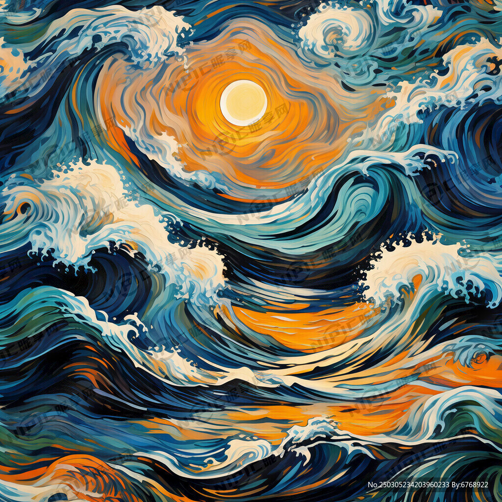 我要梵高笔触式的图案海浪