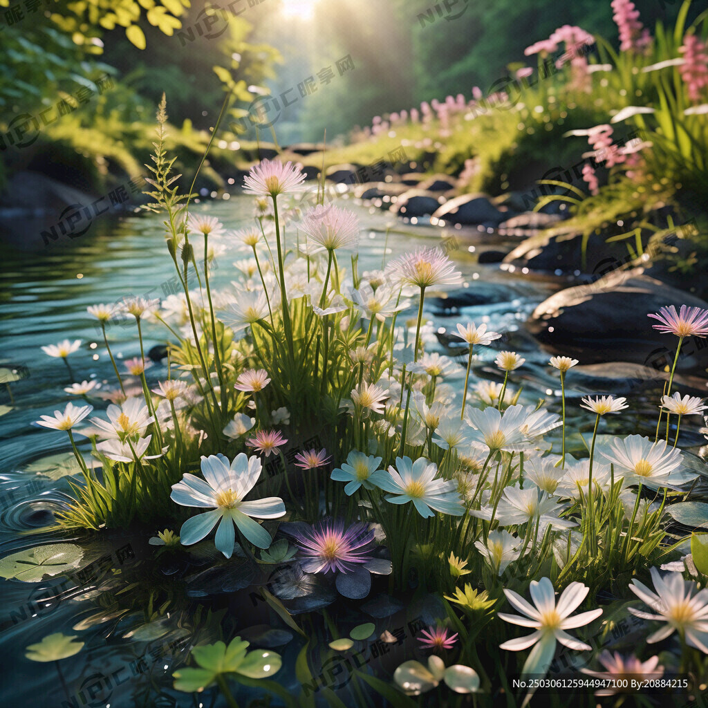 河边花草水草透明底图