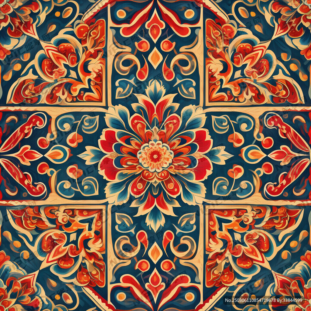 敦煌花纹图案 彩色 方形丝巾