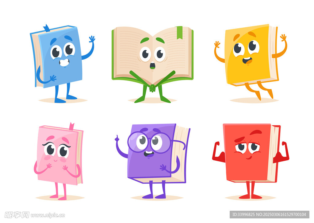 不同表情的卡通书本