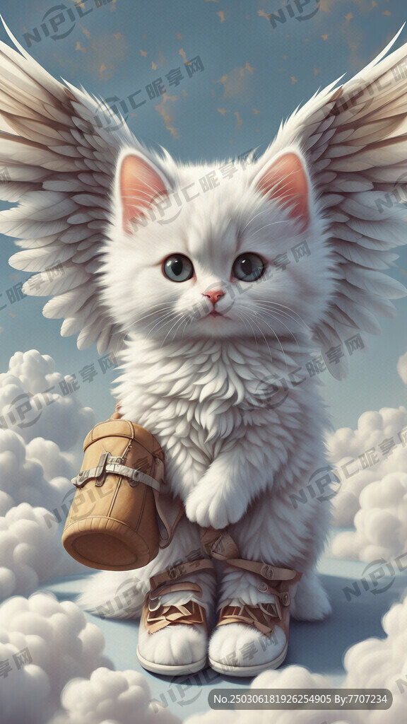 一只长着翅膀的小白猫