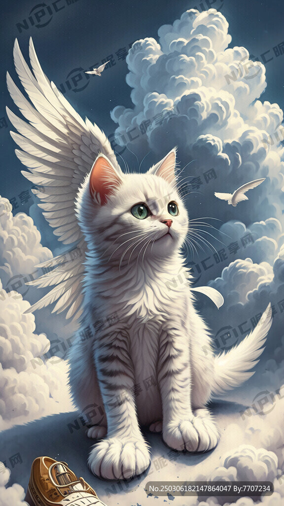 一只长着翅膀的小白猫