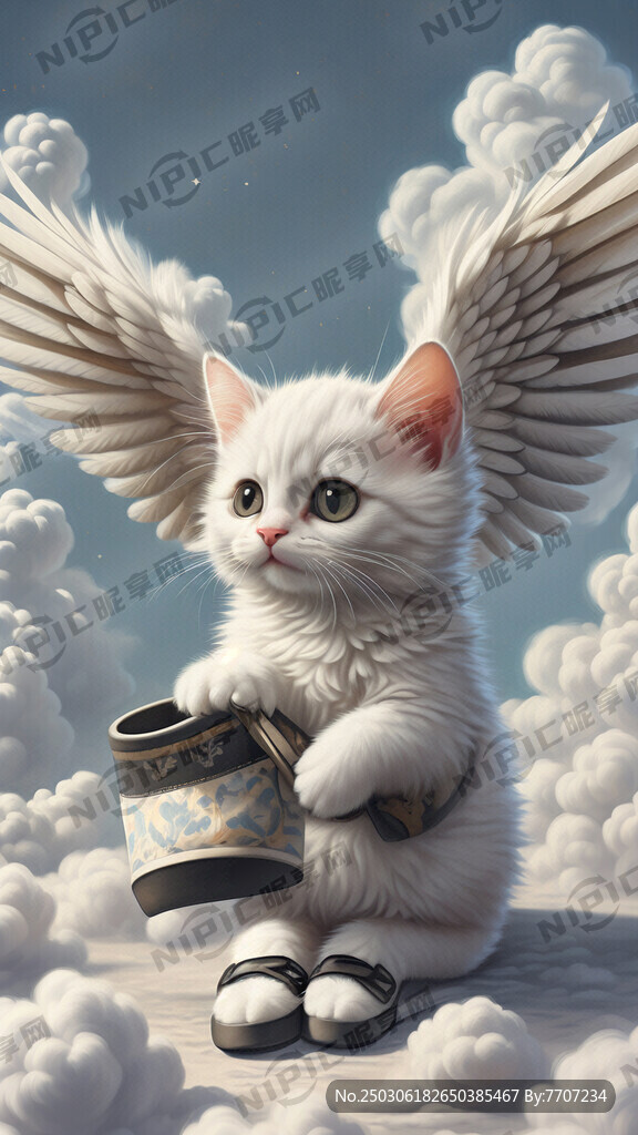 一只长着翅膀的小白猫