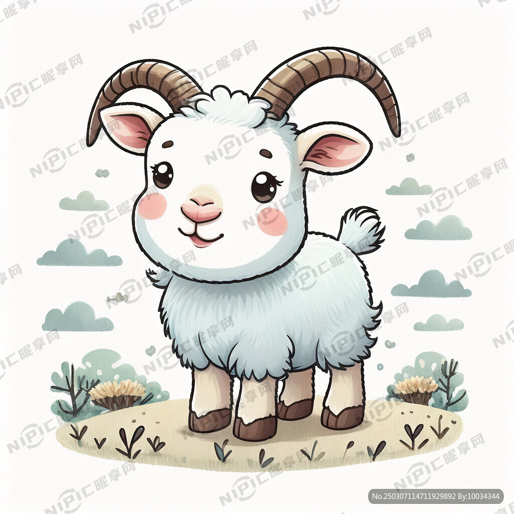 可爱的山羊卡通画