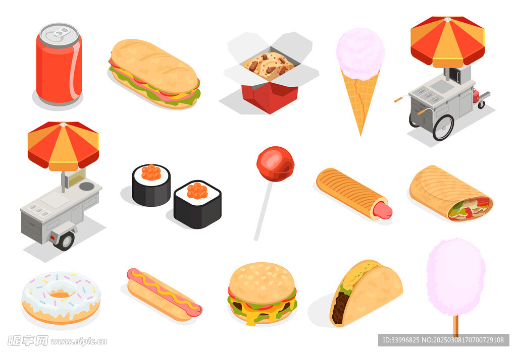 路边摊食物图标矢量