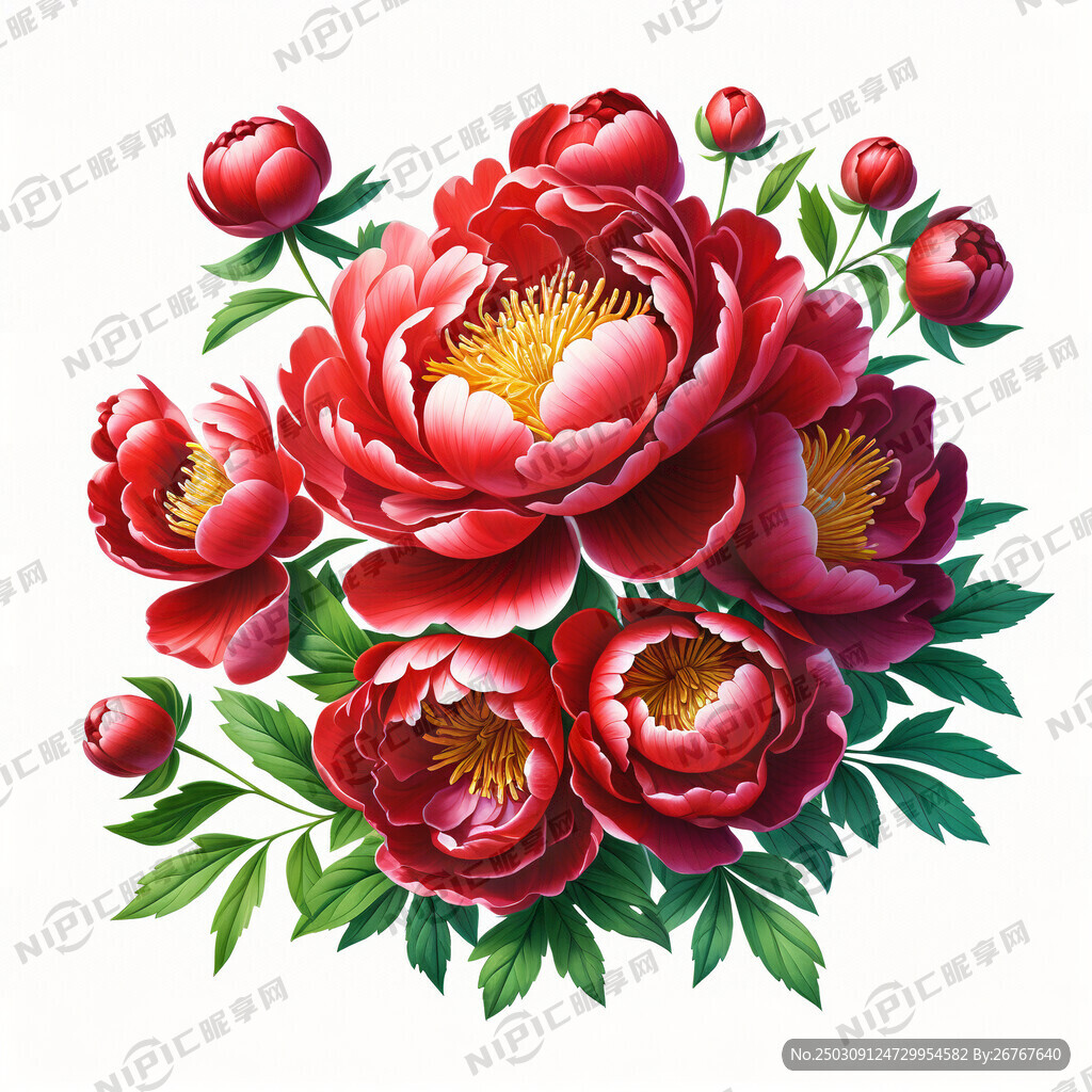 一支高清带有绿叶和黄色花蕊的多