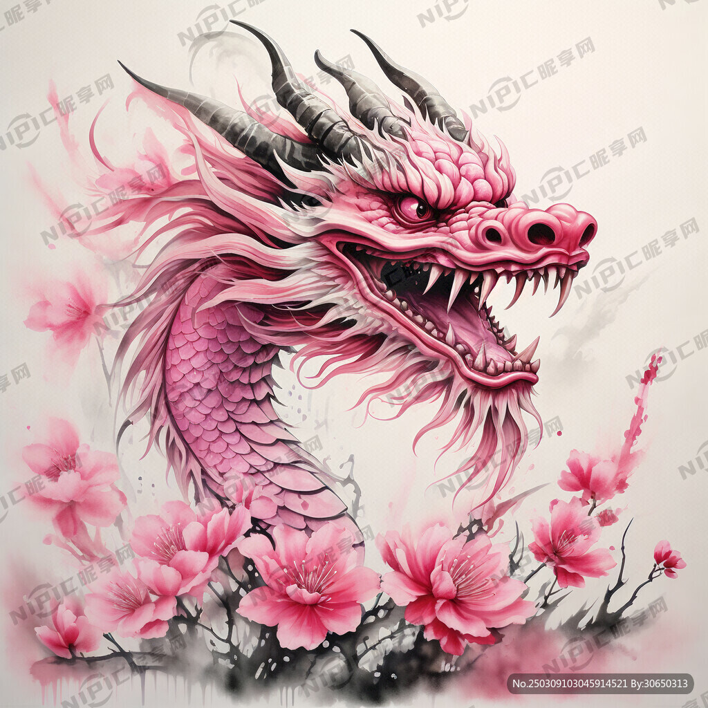 一条粉色红色的中国龙 特写