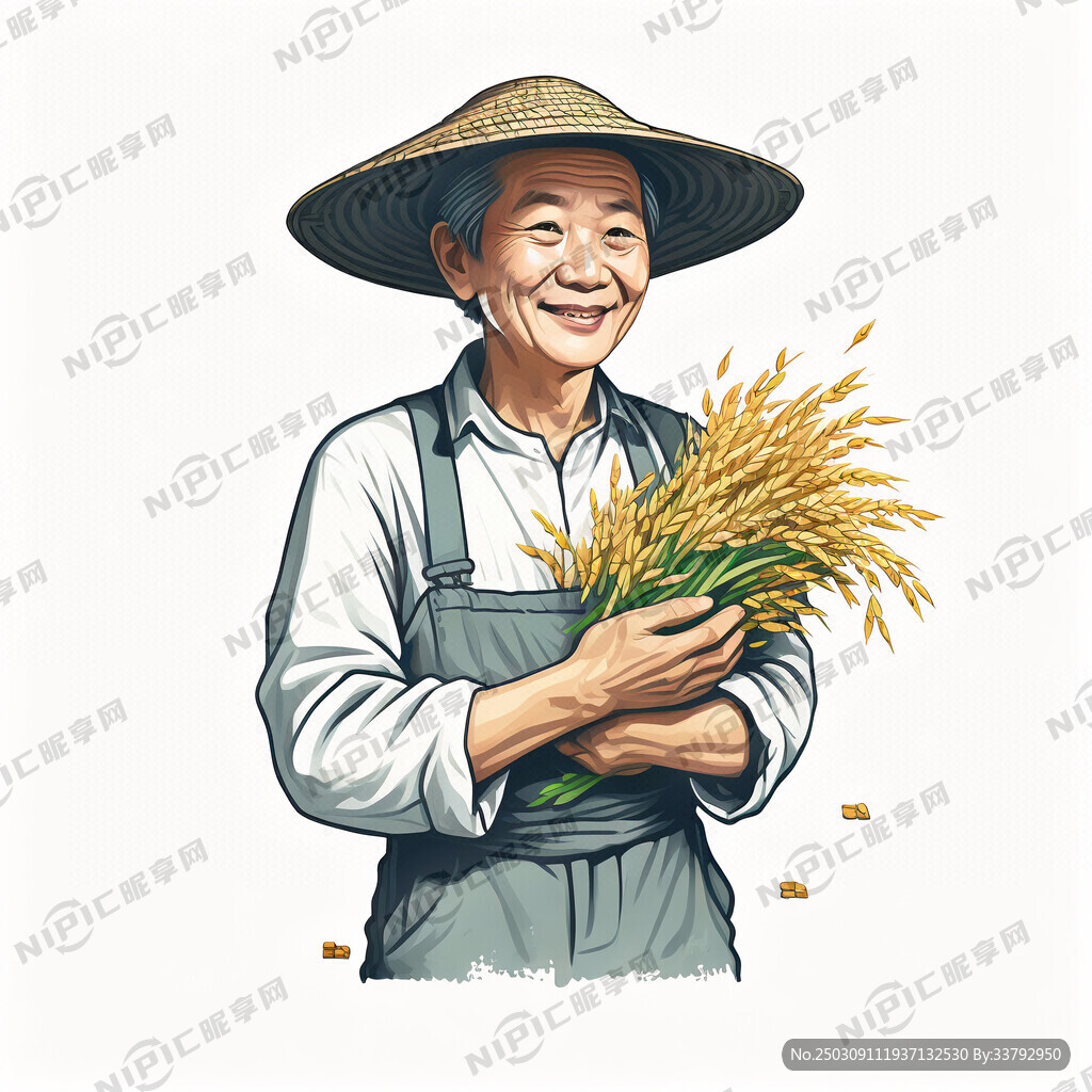 农民抱稻谷矢量线条图