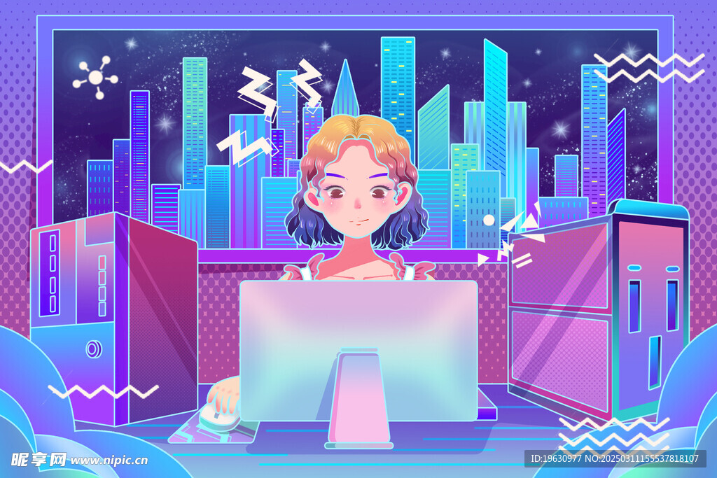 卡通数码少女插画