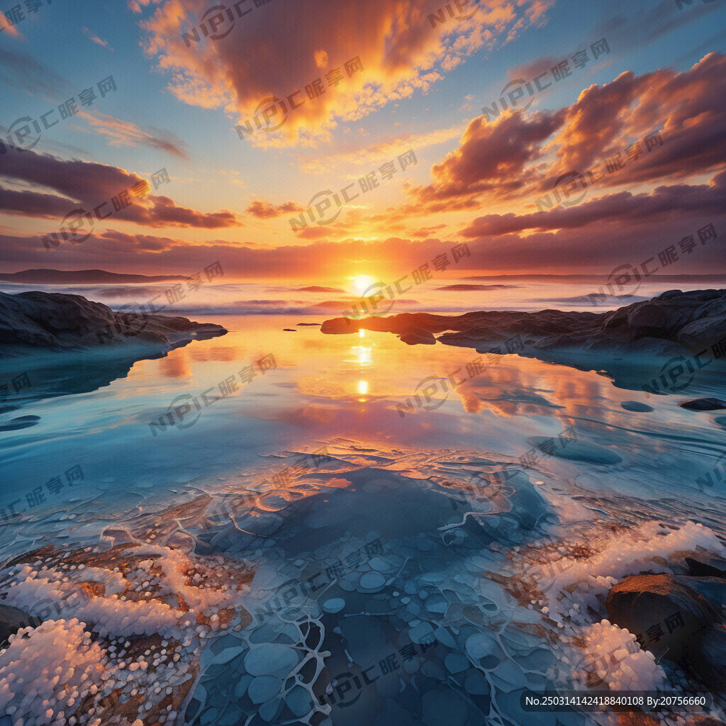 旭日东升 海纳百川 有岛屿山峰