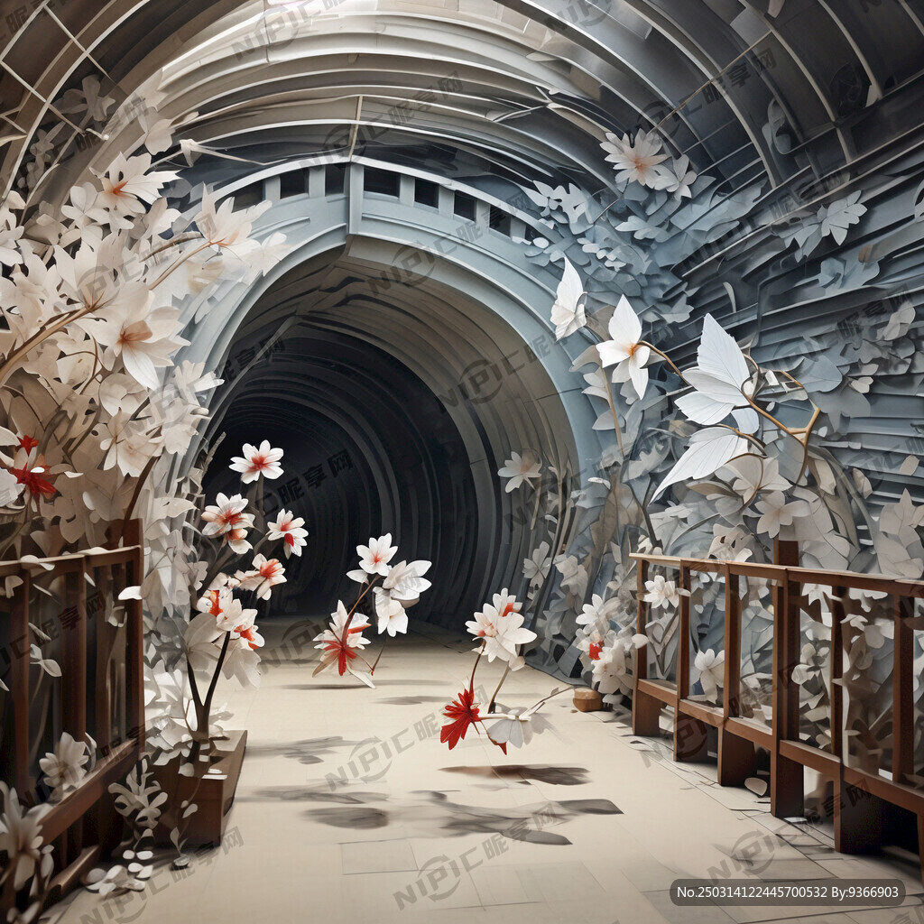 在天桥隧道内做国风纸鸢美陈软装