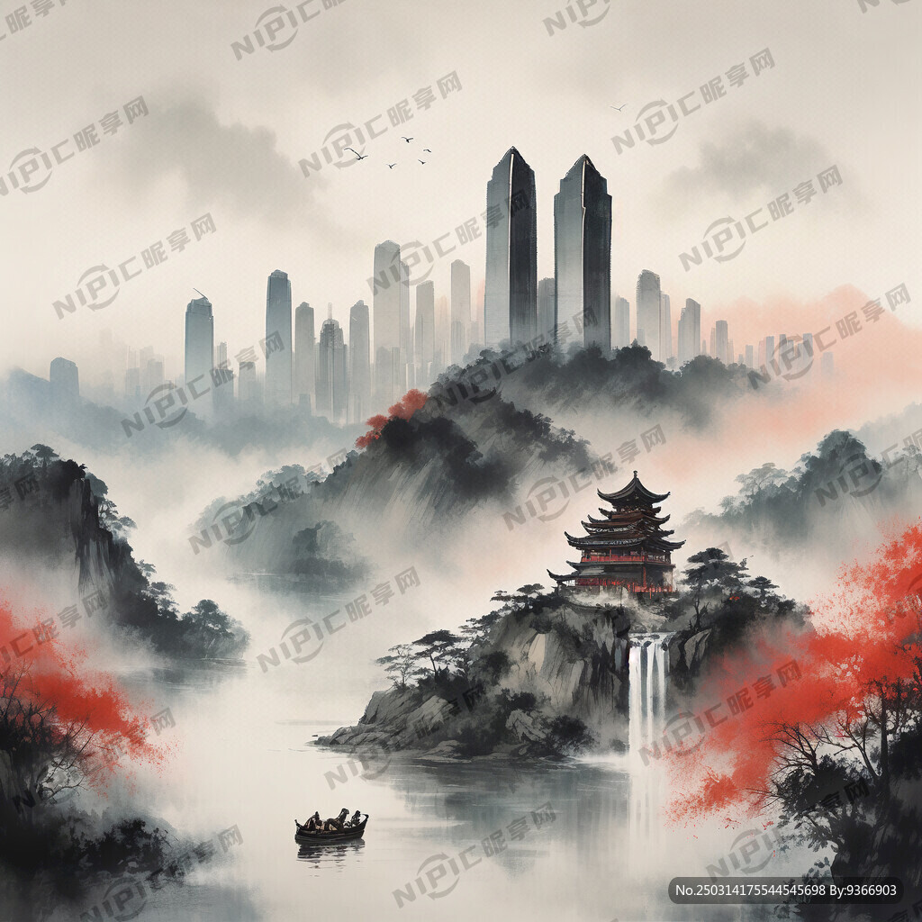 重庆 南山 地标 国潮山水画风