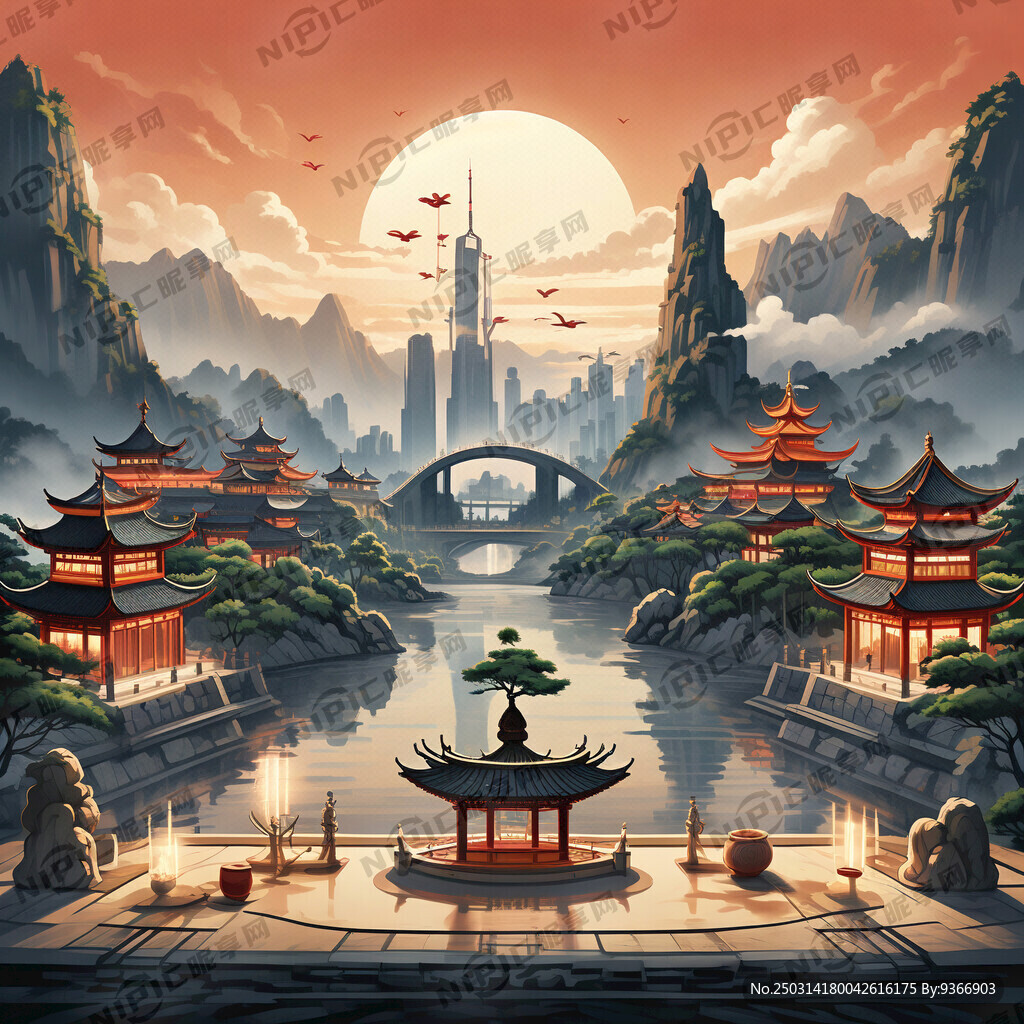 重庆 南山 地标 国潮 画风