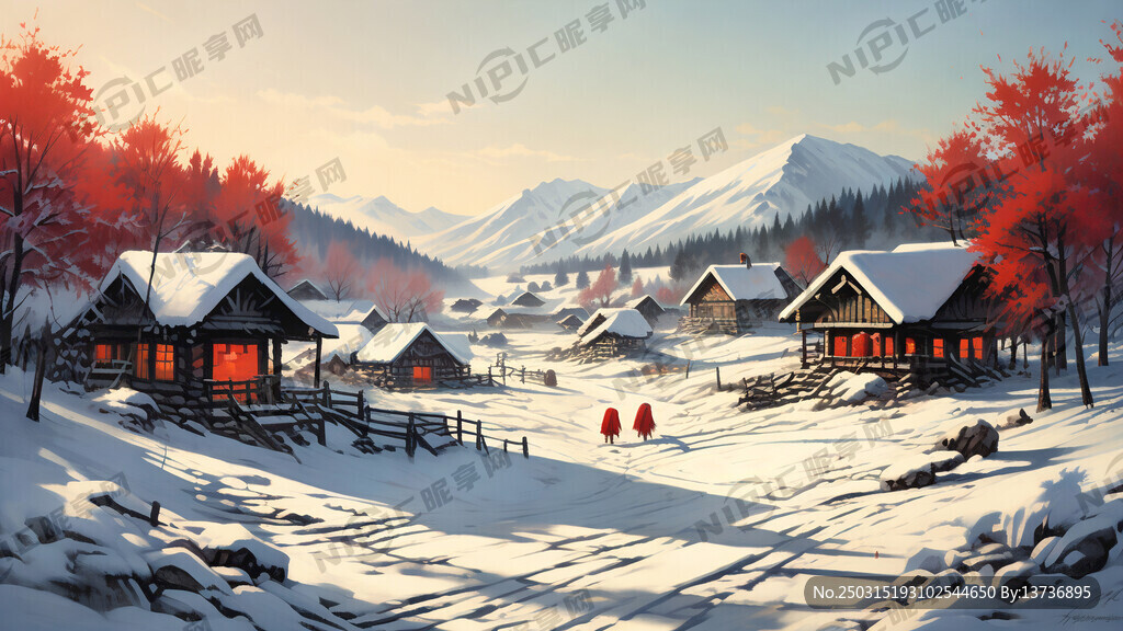 白雪风景 木屋 玉米 辣椒