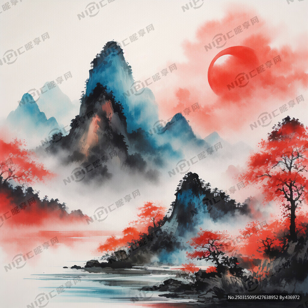 千里江山图、现代装饰风格、夸张