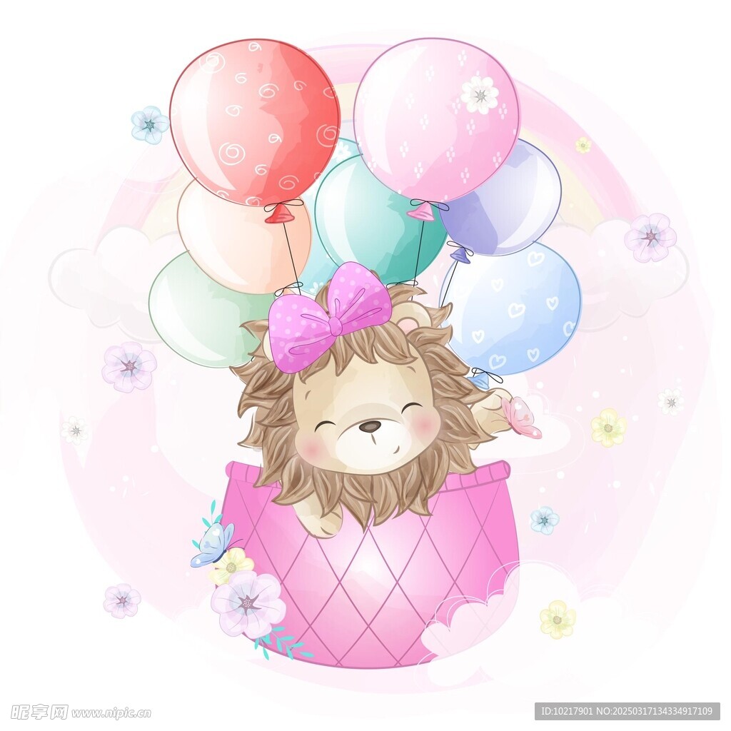  梦幻可爱卡通动物插画