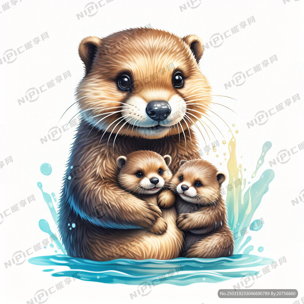 可爱呆萌的的水獭 卡通玩偶风格