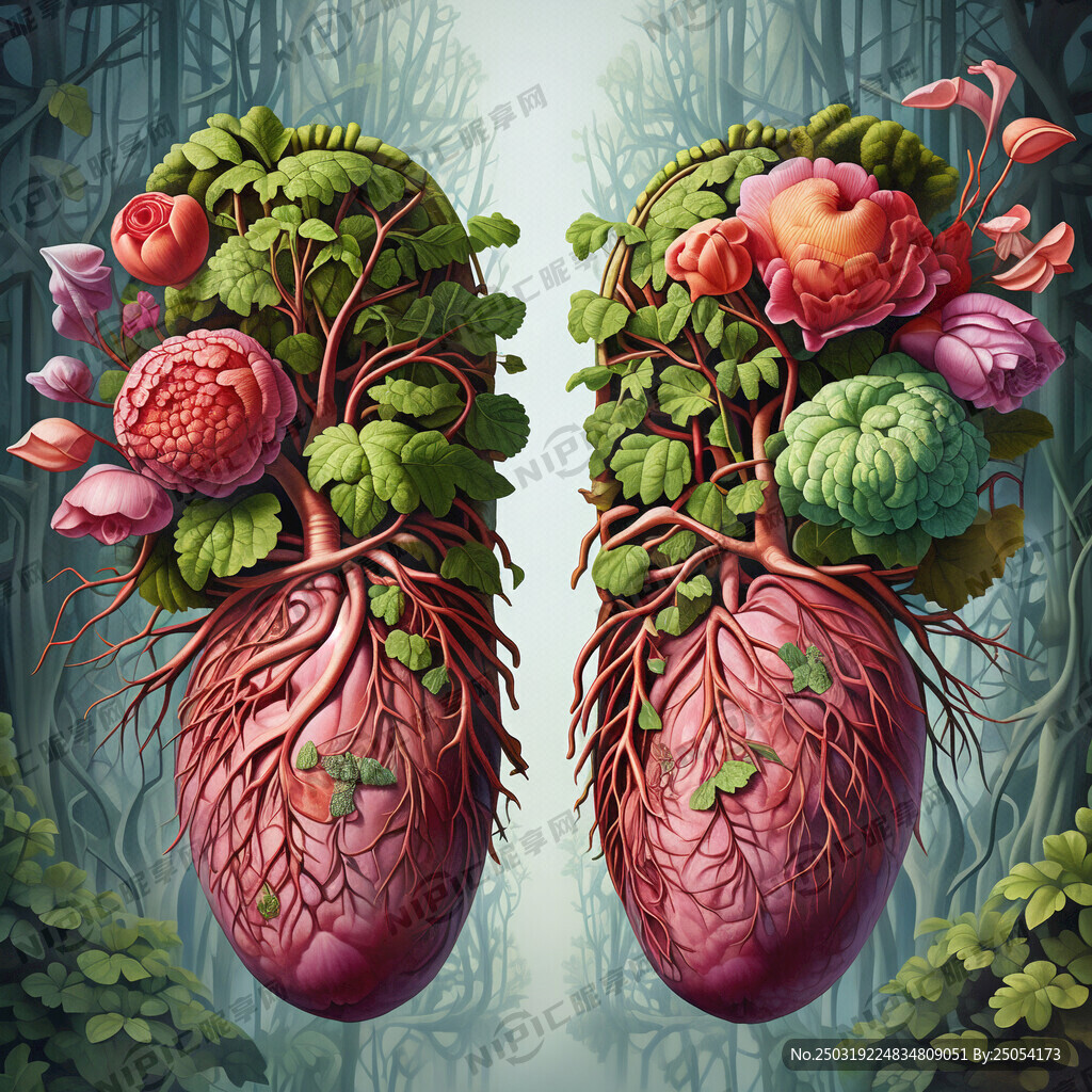 这幅画描绘的是一对由花卉花朵代