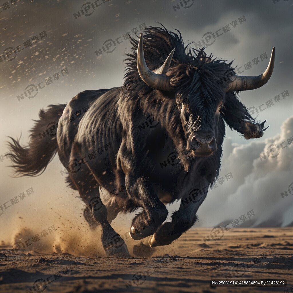 一头奔跑的黑色牦牛