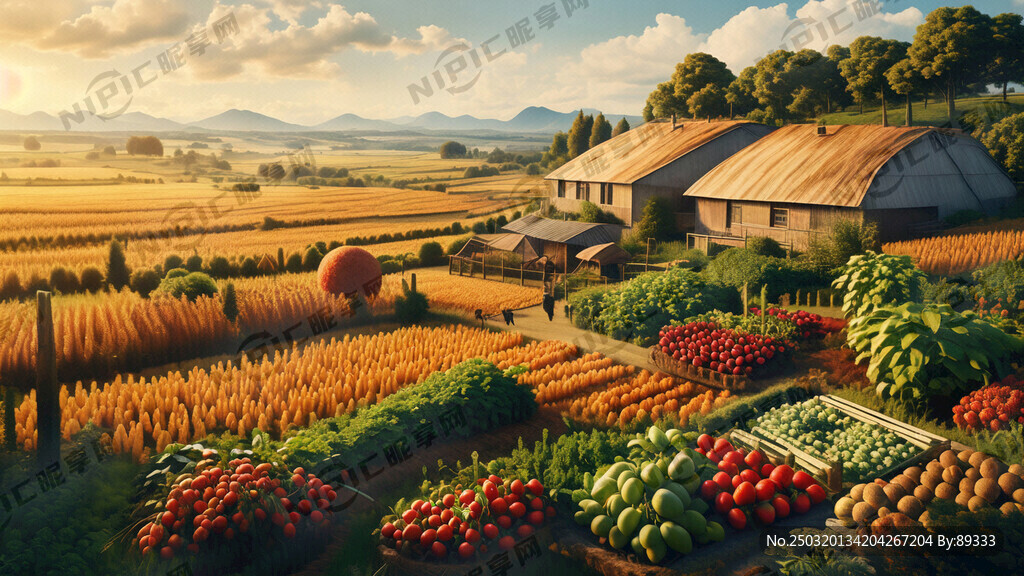 生态农场 有麦田 农场里有菜园