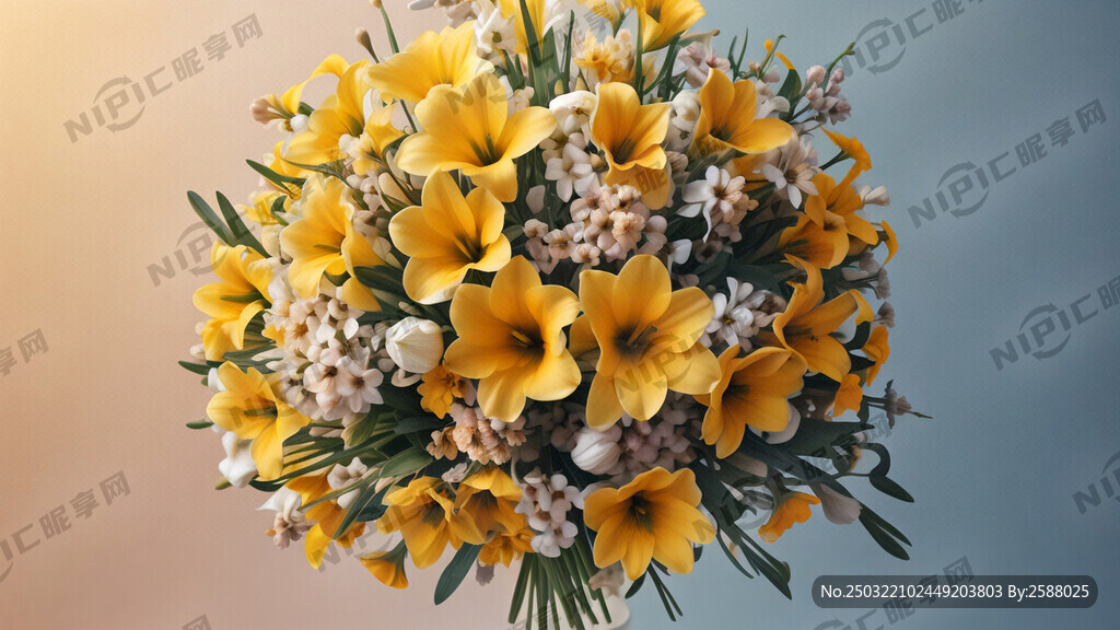 一束百合花和水仙花 清晰轮廓