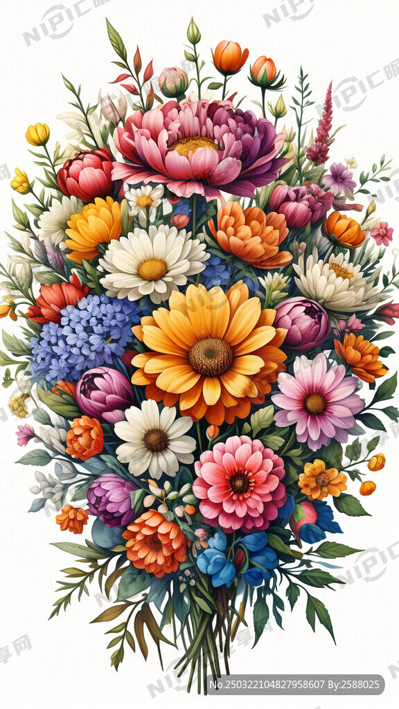 一束盛开的野花花束 