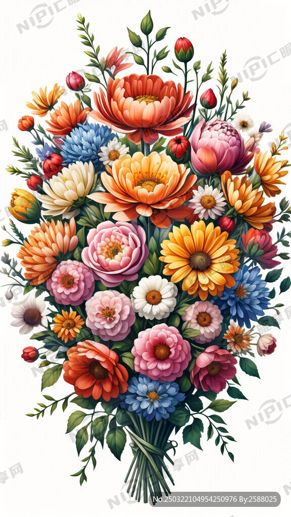 一束盛开的野花花束 