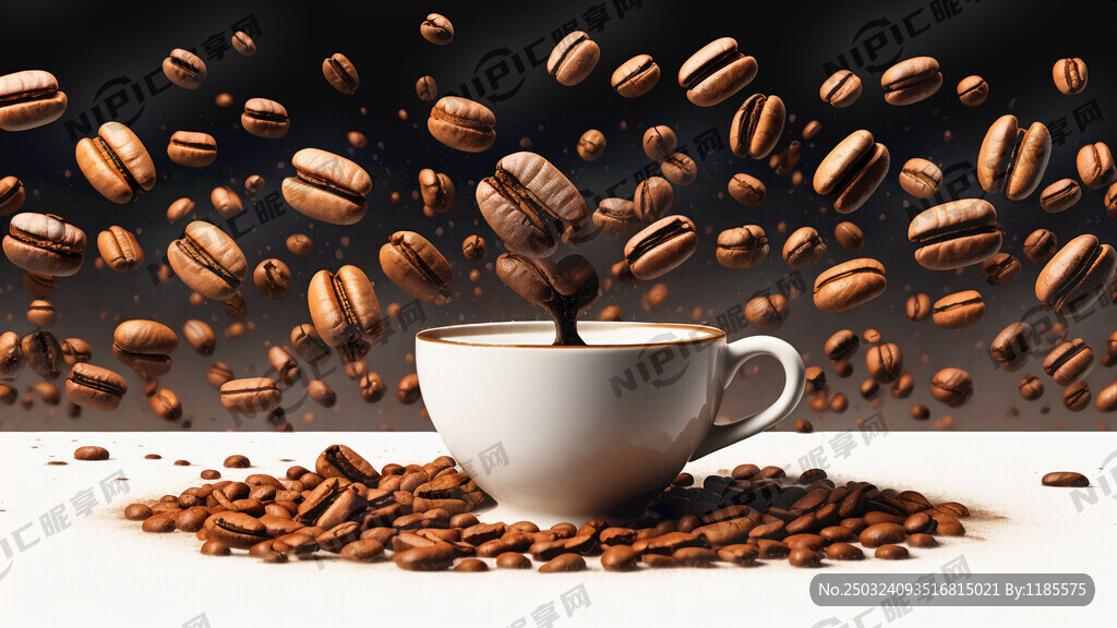上面是飘在空中的创意咖啡豆