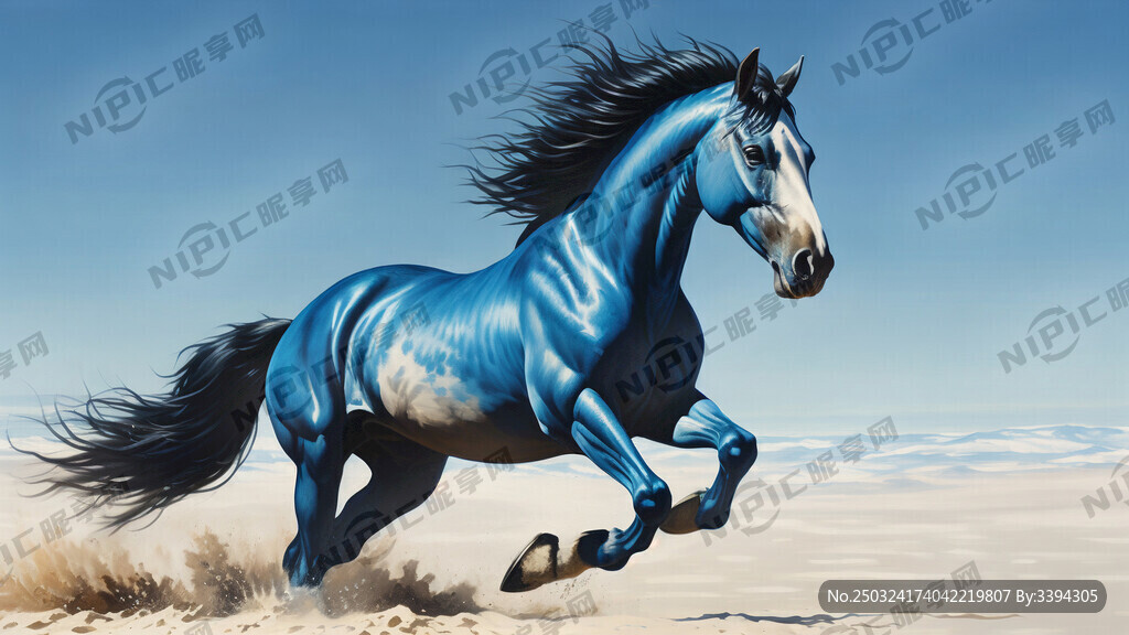 奔马 蓝色 嘶鸣