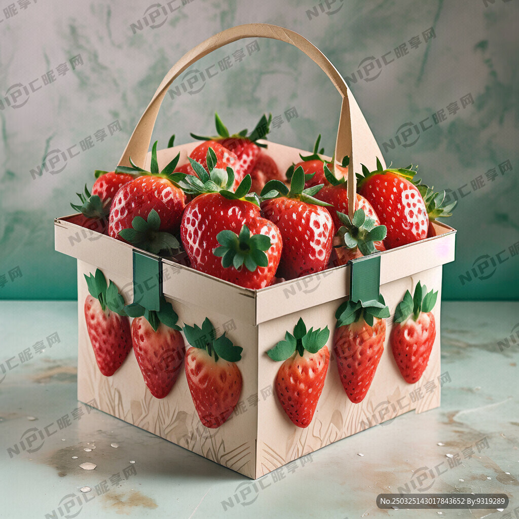 绿色健康的草莓瓦楞纸手提包装盒