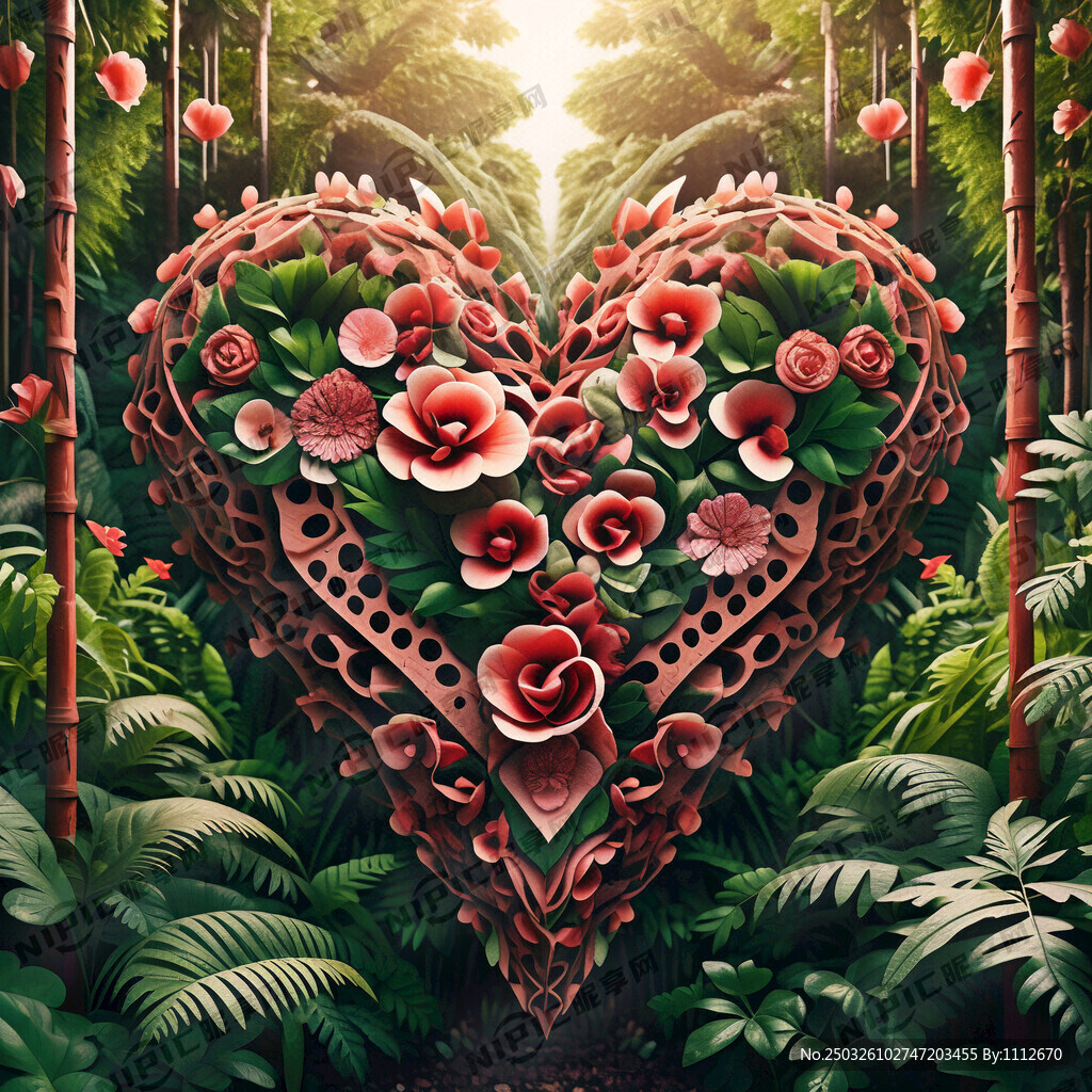 花卉绿叶组成的心形镂空造型