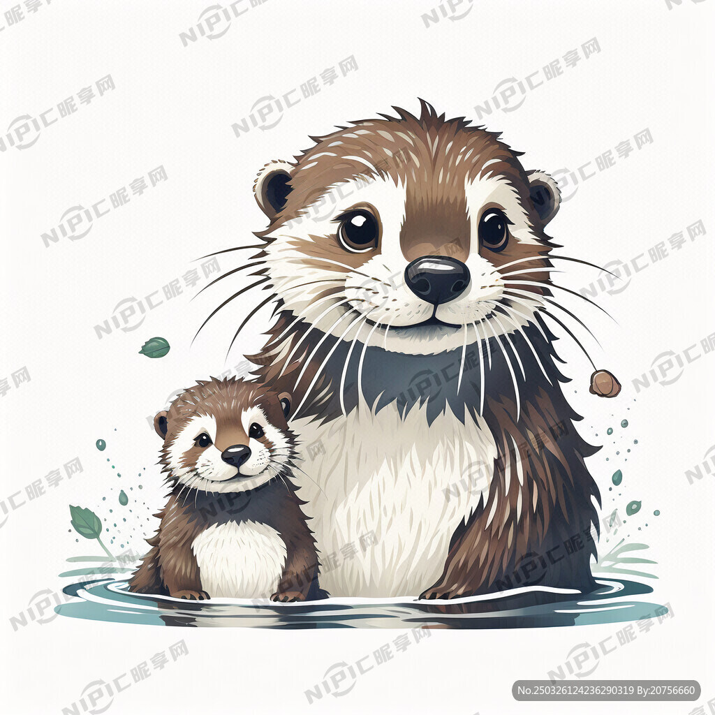 卡通水獭母子 画面温馨感