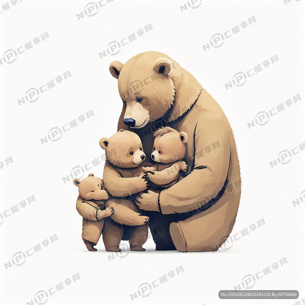 卡通小熊母子 简约的绘画风格