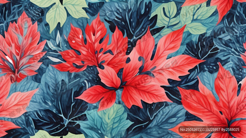 要一副手绘水彩树叶 有水彩感