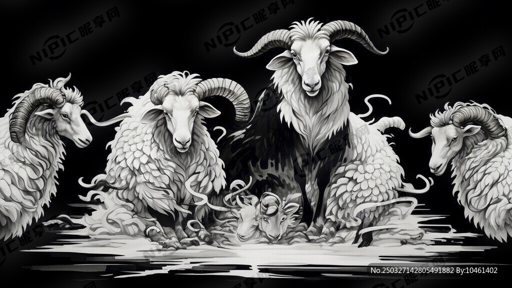 书法作品三羊演義 用草书的手法