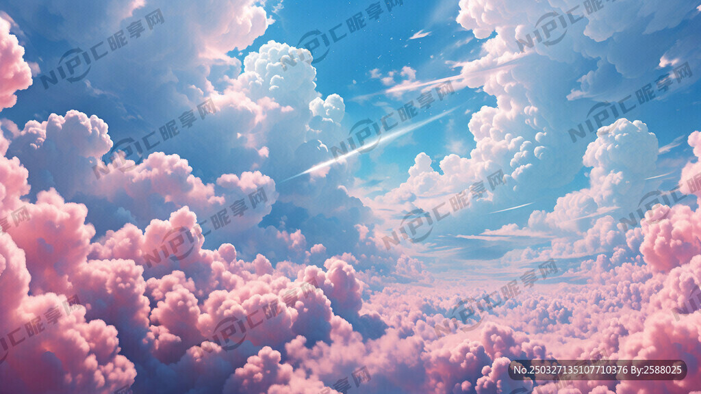 梦幻粉蓝云朵天空背景