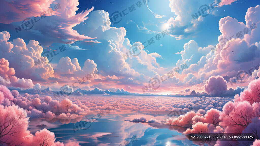 梦幻粉蓝天空背景