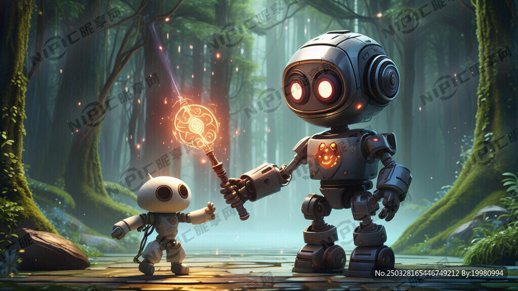 一个机器人角色 它手持魔法棒