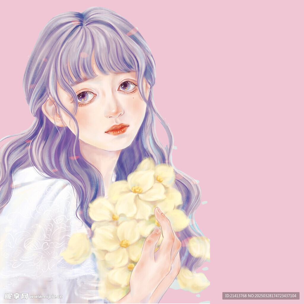 手绘鲜花女孩