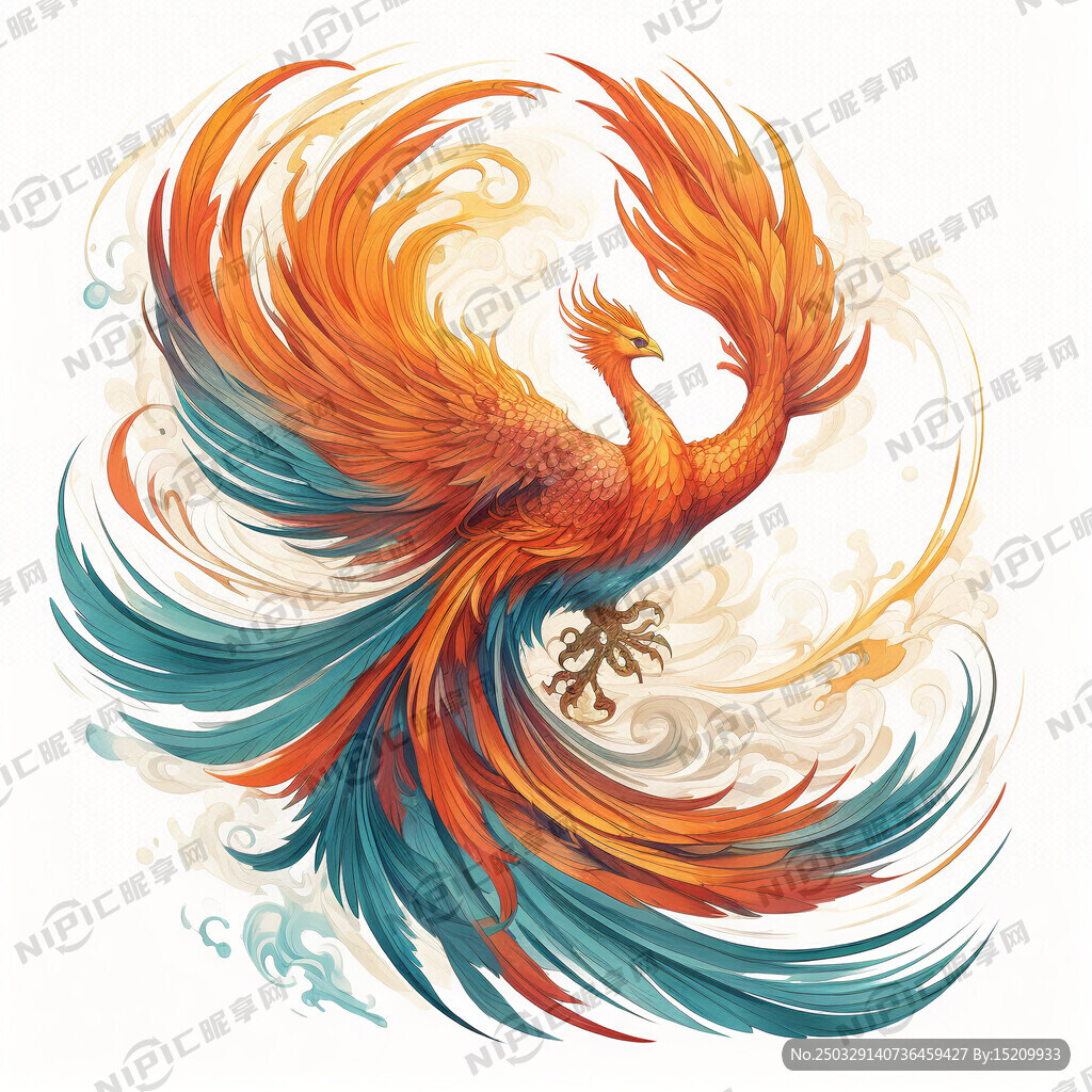 画一副凤凰的线条图 尾巴要飘逸