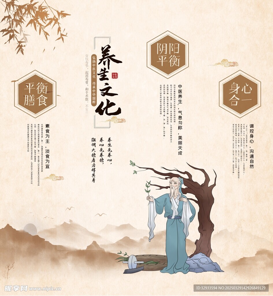 中国风中医养生文化挂画展板