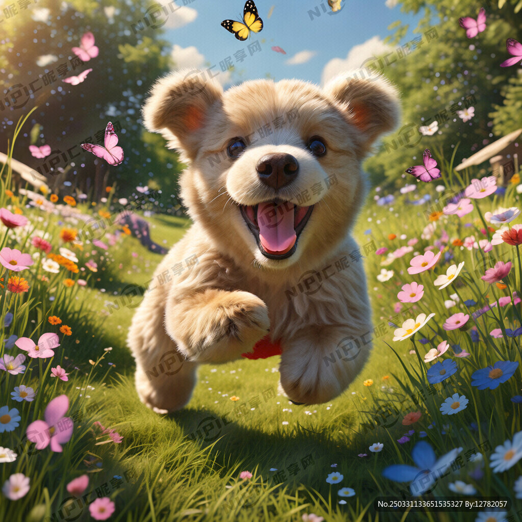 比熊 穿衣服 草地 奔跑 开心