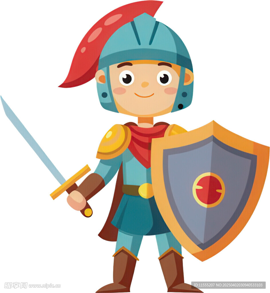 男孩扮骑士持盾姿态英武