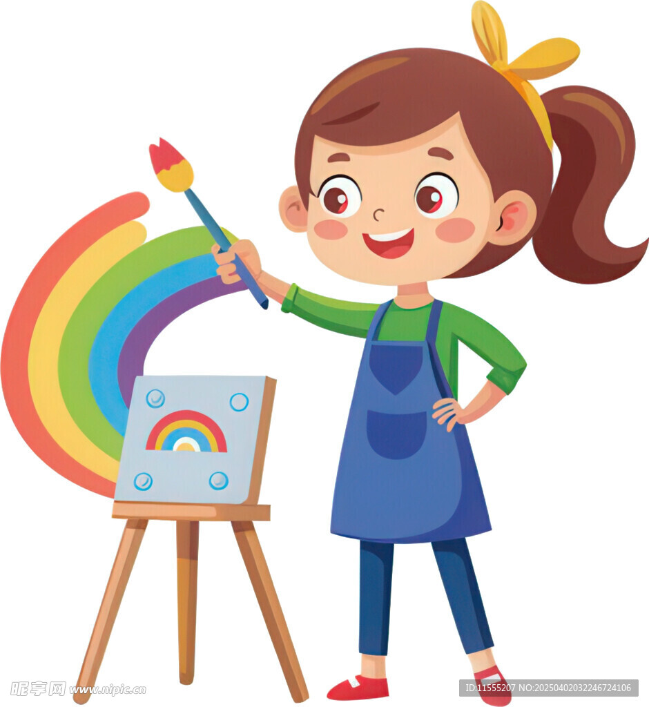 女孩绘彩虹画面多彩美好免抠图