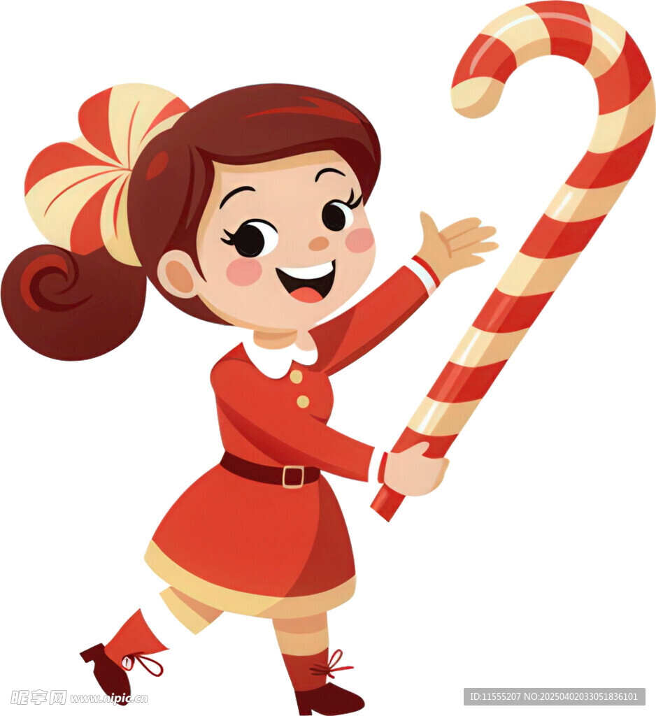 女孩持拐杖糖笑容甜美